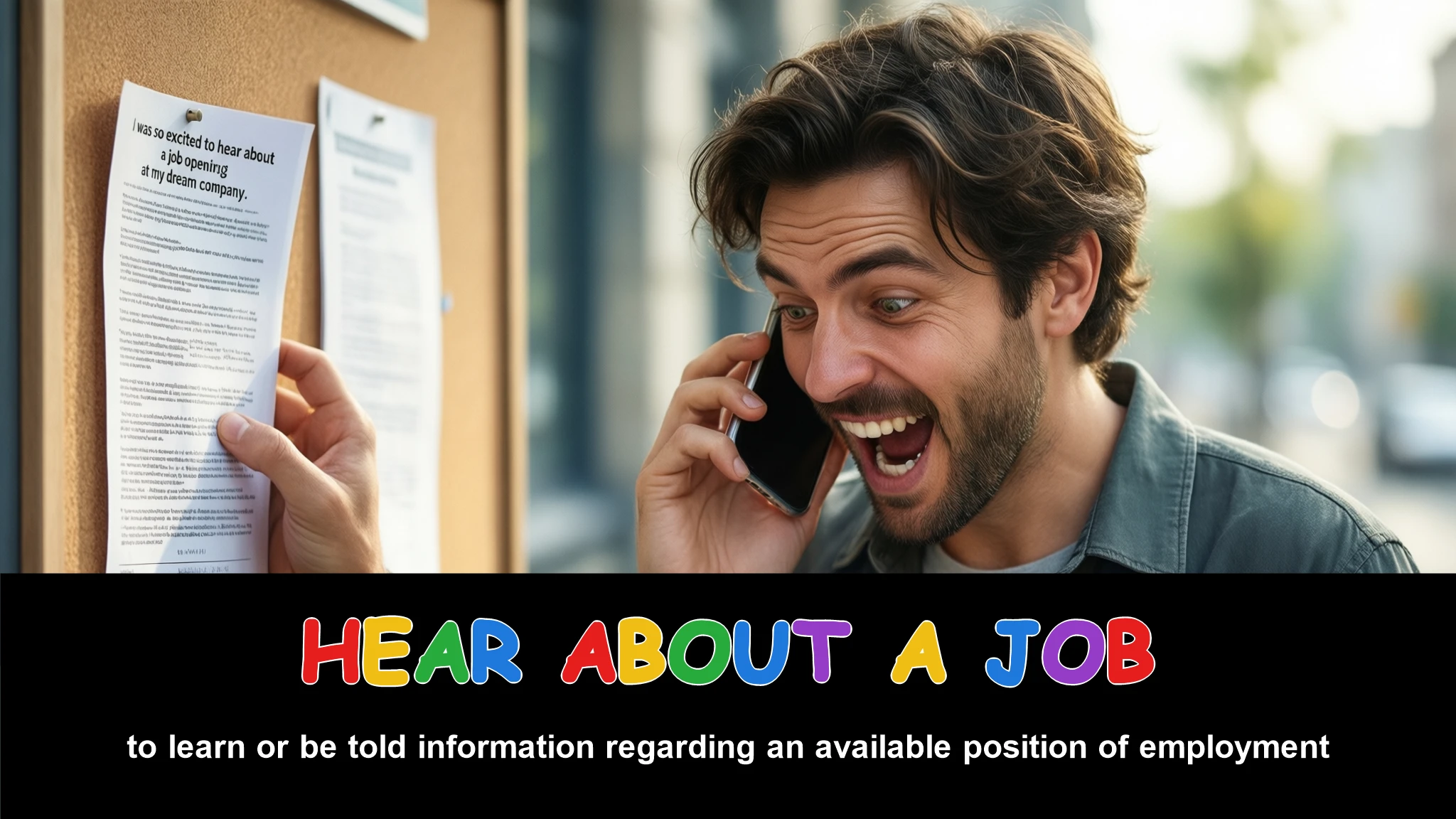 English Illustration for hear about a job
